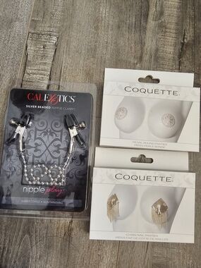 CalExotics Silver Beaded Nipple Clamps Coquette Pasties Pearl Chain Mail BNWT